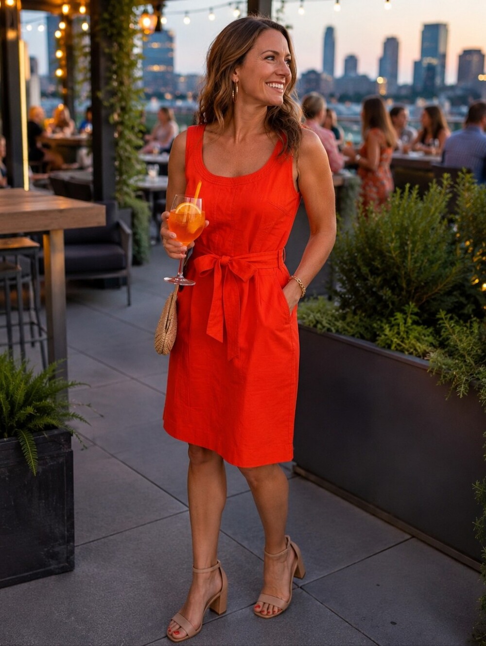 Tory Burch Orange Cotton Blend Belted Sheath Dress | Size 4